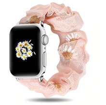 Load image into Gallery viewer, Peach Daisy Apple Watch Scrunchie Band
